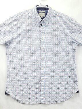 Con.Struct Shirt Mens Large White Blue Geometric Stretch Slim Fit Button-Down